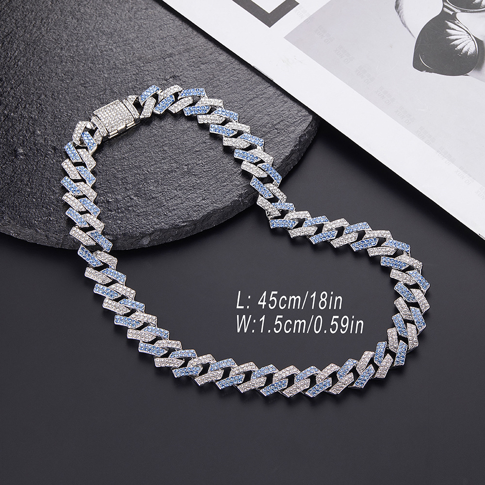 New European and American heavy industry full-diamond Cuban chain necklace, high-end hip-hop necklace men's accessory wholesale, Cuban chain with diamonds Specification image