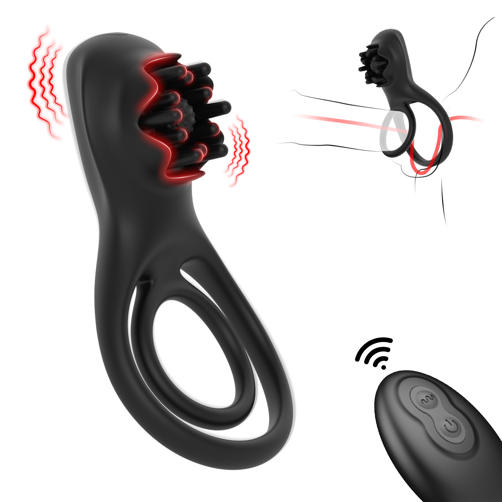 Foreign trade cross-border lock sperm ring, men's common vibration delay remote control silicone ring, sheep eye ring, fun toy products Item Picture