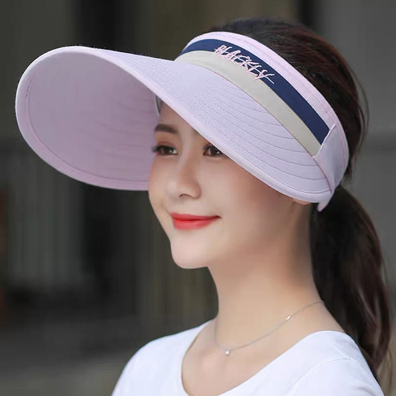 Spring Summer Empty Top Sun Visor Stock Wholesale Letter Embroidery Light Folding Large Eaves Korean Version Looks Young Application Scenario