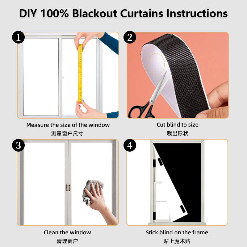 Amazon Cross-border Sun Protection and Shading 420D Oxford fabric full blackout curtains, no perforation, Velcro diy, can be cut details Picture