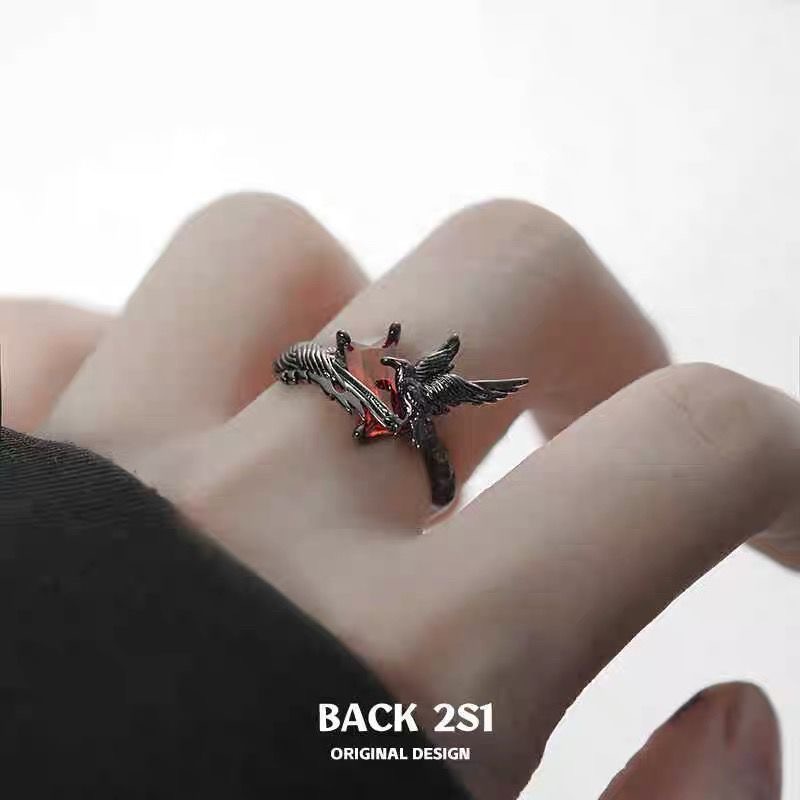 Original design dark crow ring, sweet and cool style, high-end feel, niche index finger ring love and Deep Space Qin Che Ring Girl details Picture