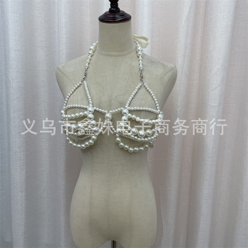 性感纯欲风仿珍珠抹胸 欧美性感辣妹跨境时尚潮流珍珠抹胸