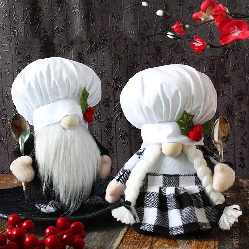 Hong Kong Love Christmas decorations Creative Dwarf Chef Action figure Holiday plush doll Chef Festival Faceless doll full figure