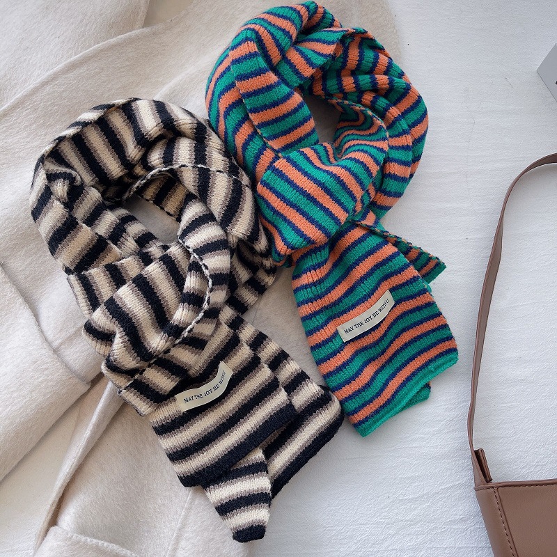 Cashmere Striped Knitted Scarf For Women 2022 Winter New High-Grade Korean Version Of All Couples Warm Neck Specification drawing
