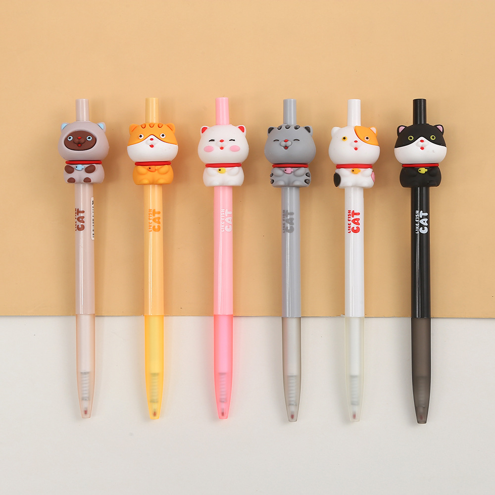 Zhongfan Stationery Silicone Cat Series By Pen Fortune Cat Flower Cat Pressing Water Pen Cute Pet Cat Pen details Picture