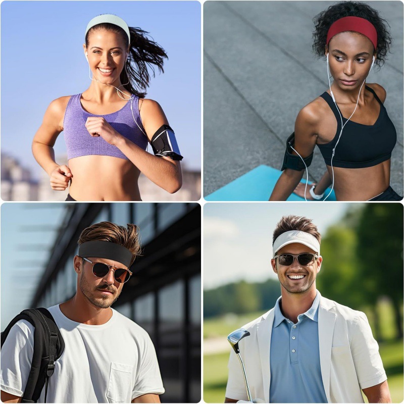 Amazon cross-border solid-color sports hair band, yoga elastic headband, sweat-absorbing headscarf, headwear, wide-edge hair band, hair accessory Specification image