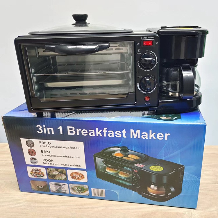 Cross-border multi-functional home breakfast machine 3-in-1 baking, frying, toasting, electric oven brewing coffee breakfast machine wholesale
