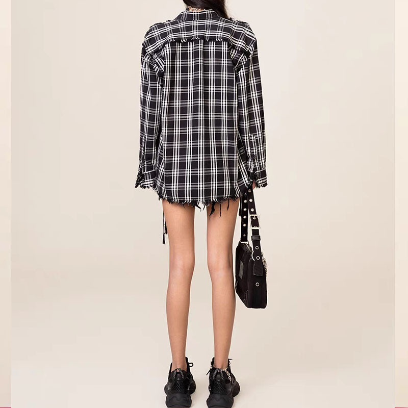 衬衫全棉格子女/上衣缎面/女装衬衫/玉石/上衣女长袖韩系细节图