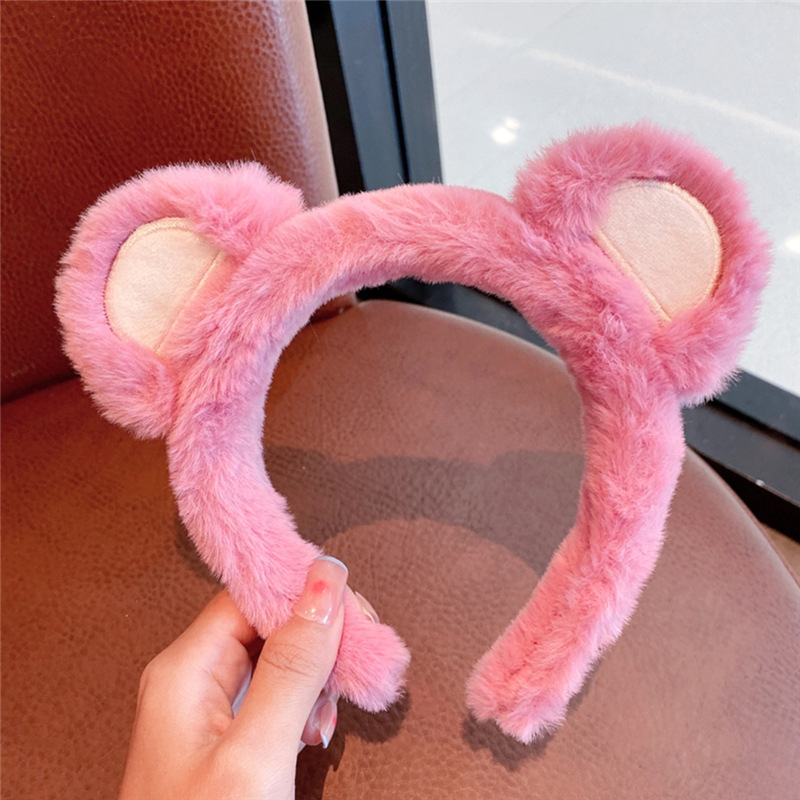 Korean cartoon plush strawberry bear hair band headband, autumn and winter face washing and hair binding head buckle, internet-famous bear ear wholesale pic 7