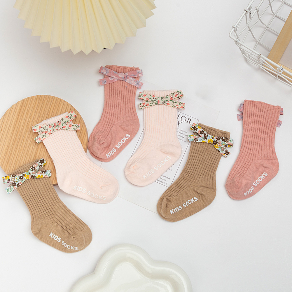 Korean baby floral lace headband sock set, baby floor socks, children's anti-drop and anti-slip crawling socks, ins Specification image
