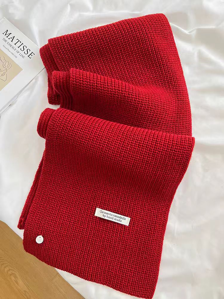 韩系绵羊毛针织毛线围巾女秋冬氛围感显白加厚保暖纯色围脖情侣款详情15