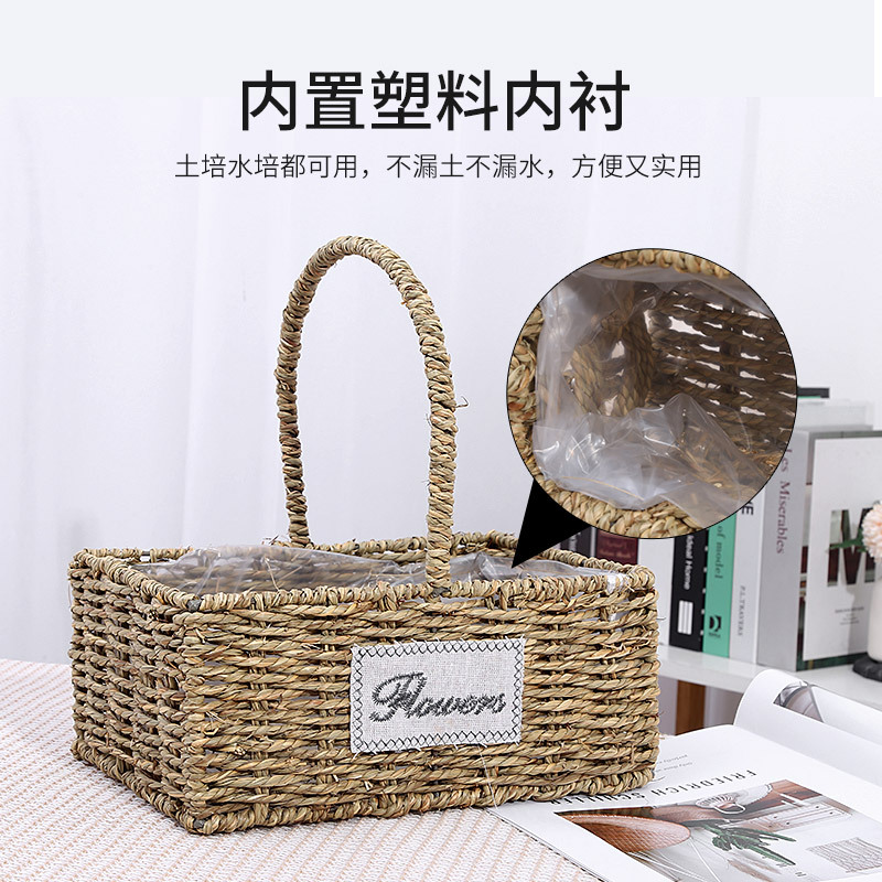 Cross-Border Supply Of Straw Woven Flower Basket Hand-Woven Flower Basket Rattan Wicker Woven Storage Basket Portable Plants Specification drawing