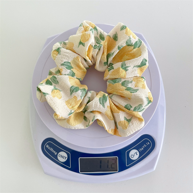 Summer fresh and light fabric floral large intestine hair tie headwear in stock wholesale, InS-style women's hair tie wholesale Specification image