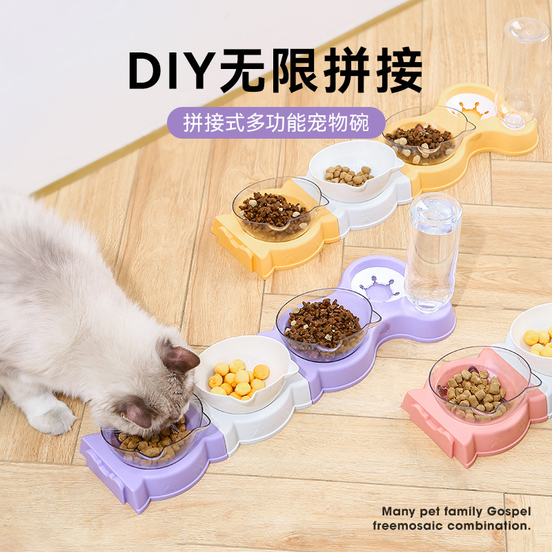 Cat Bowl Can Be Spliced With Drinking Bottle Double Bowl To Protect Cervical Vertebrae From Spilling Multi-Functional Pet Bowl To Prevent Wet Mouth Dog Double Bowl details Picture