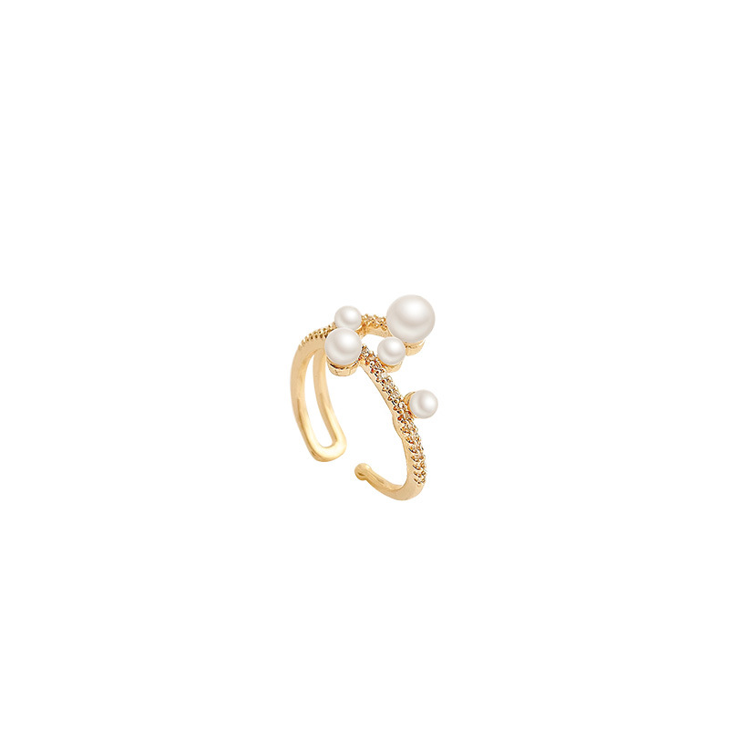 Japanese And Korean Simple Temperament Adjustable Ring Female Korean Light Luxury Pearl Open Ring Net Red Retro Personality Food Ring Item Picture