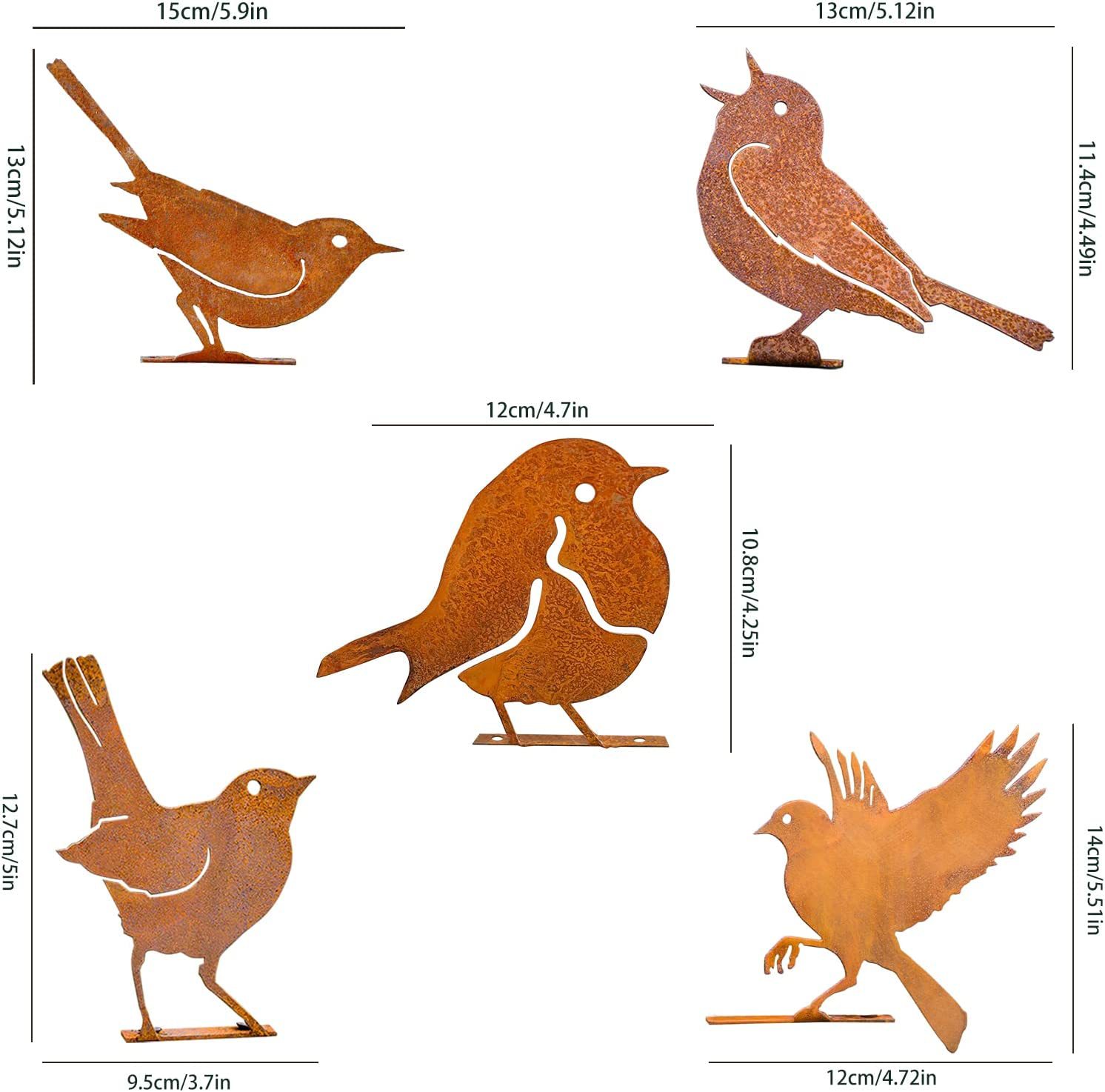 跨境爆款生锈的五只鸟剪影庭院花园螺丝摆件雕塑5PCS Rusty Birds详情图5