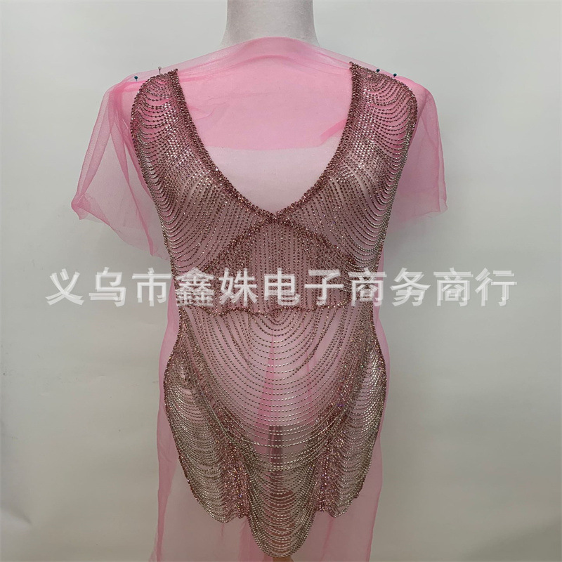 Pink sexy multi-layered mini tassel wedding dress stage dress accessories
