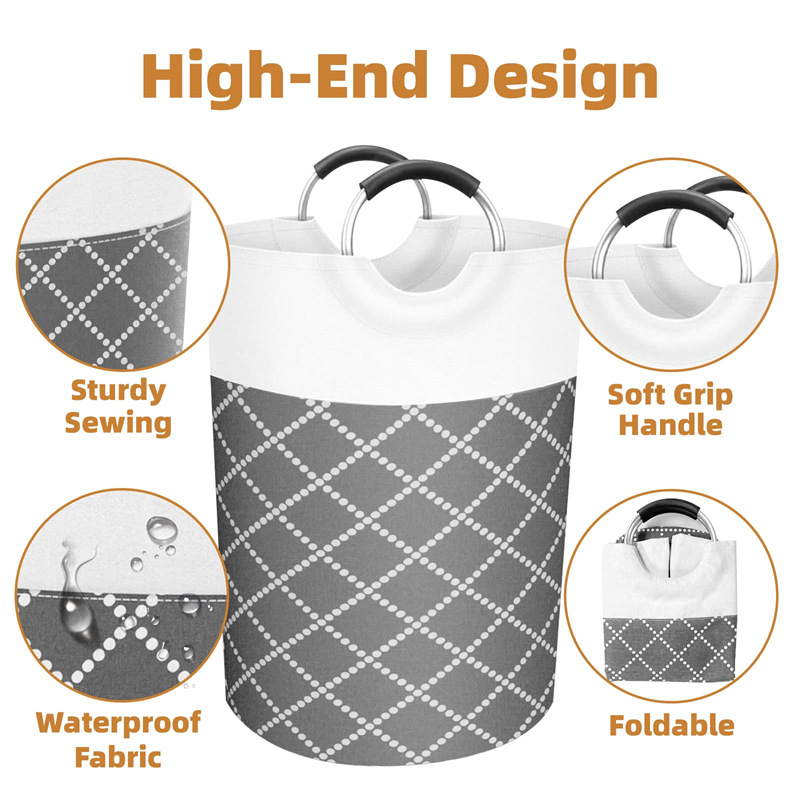 Large Capacity Foldable Waterproof Laundry Basket Cross-Border Cylinder Arrangement Storage Bucket Diamond-Printed Moisture-Proof Laundry Basket Specification drawing