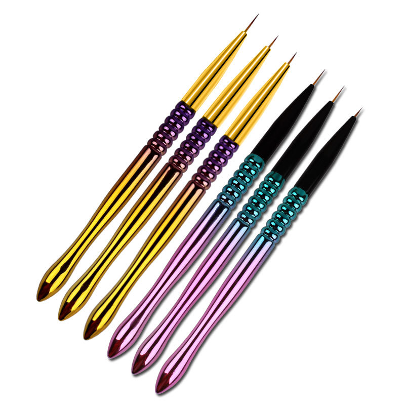 shanilak nail art brush set of 3 pieces, outlining pen, electroplated gradient rod and carved nail art brush Item Picture