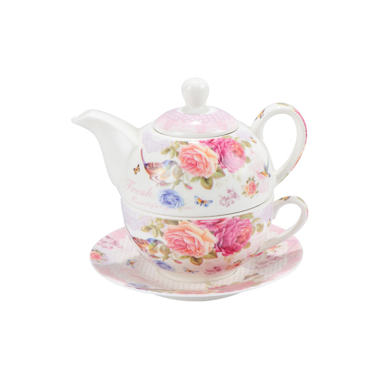 Foreign trade ceramic tea sets, high-temperature resistant flower and plant teapots, mother and child teapot sets, can be equipped with logos Item Picture