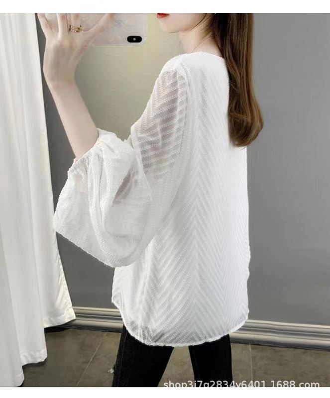 2021 New Early Spring Small Shirt Fashion Chiffon Top Large Size European Station Female Fairy Air Thin Belly Cover Specification drawing