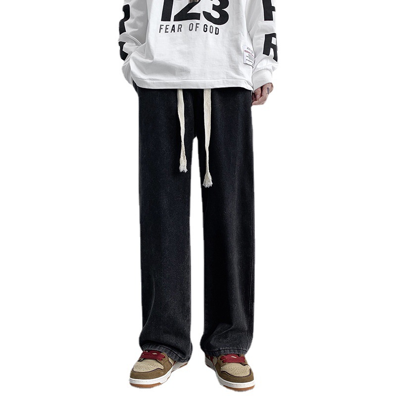 Jeans, men's casual pants, Hong Kong style 2022 Autumn new trendy brand simple floor-length loose trendy brand versatile wide-leg pants Item Picture