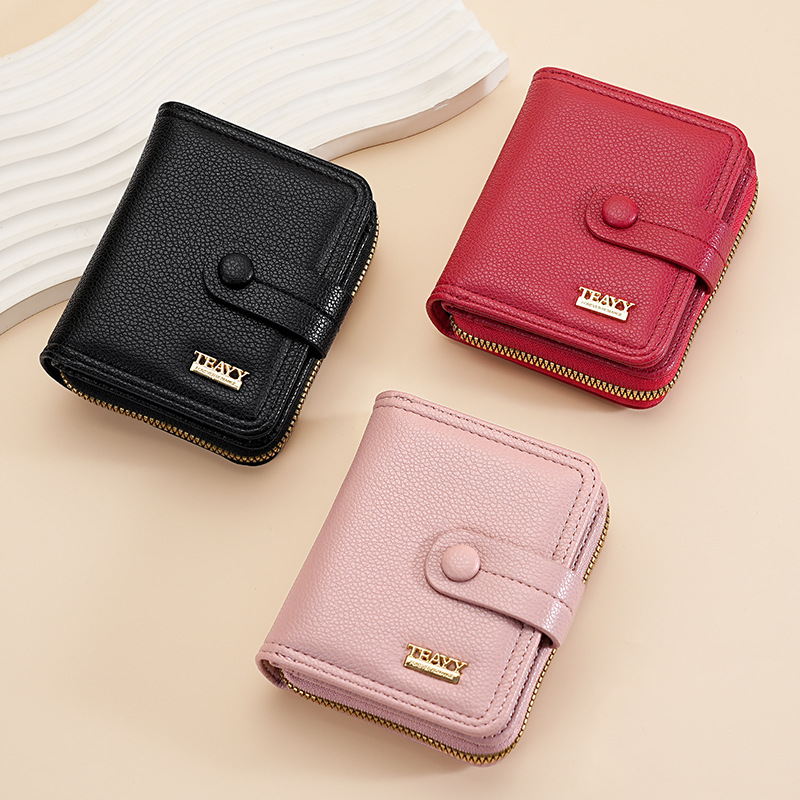 New women's wallet, short cross-border litchi pattern coin purse, high-end multi-functional wallet, large-capacity card case for women Specification image