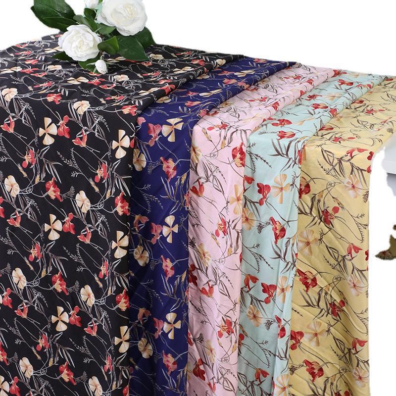 Spring New Clothing Fabric Spot Wholesale South Korea Silk Screen Flower Dress Plain Polyester Shuttle Item Picture