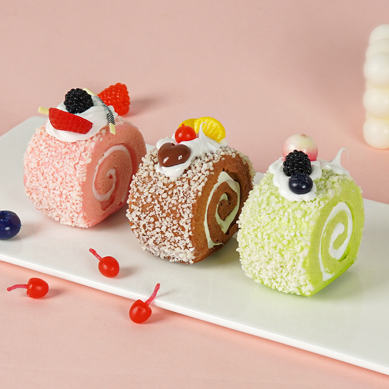仿真水果瑞士卷蛋糕卷毛巾卷蛋糕甜品模型下午茶打卡拍照摄影道具