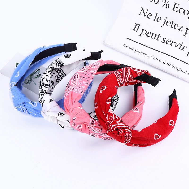 Women's Bohemian-style wide-edge fabric hair band with knotted hairband, Amazon hot cashew hairpin hair accessory details Picture