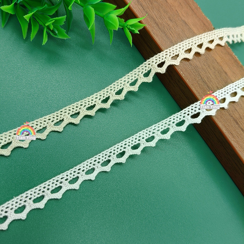 Direct wholesale from the manufacturer of 1cm apricot-colored dog tooth cotton thread woven lace trim for collar and cuff clothing lace accessories