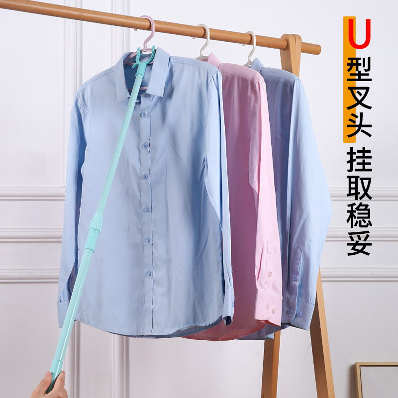 Retractable clothes drying fork, balcony clothes fork, PP clothes drying pole, portable clothes support pole, clothes fork, solid color plastic steel clothes pole wholesale Specification image