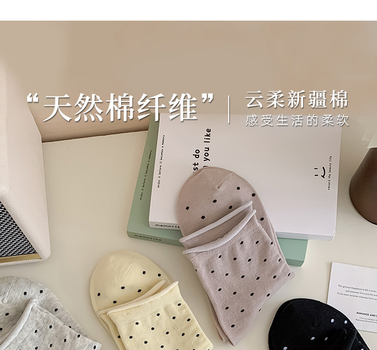 袜子地摊一件代发袜子中筒波点卷边夏季棉袜吸汗防臭日系百搭INS风简约学生长筒袜一件代发详情16