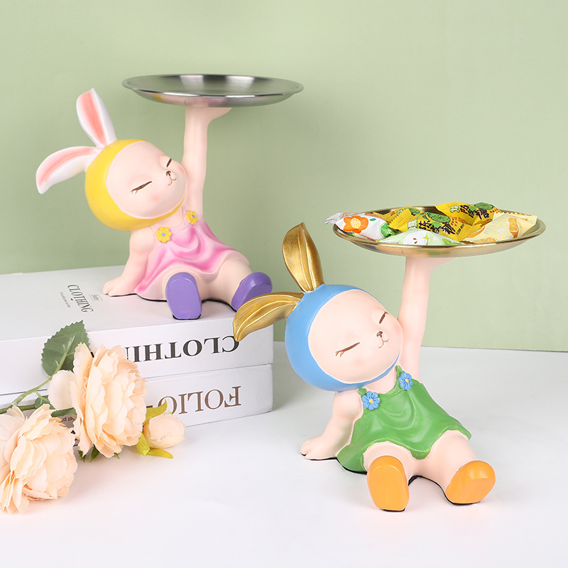 创意兔兔钥匙糖果收纳托盘摆件卡通家居玄关客厅前台桌面装饰可爱