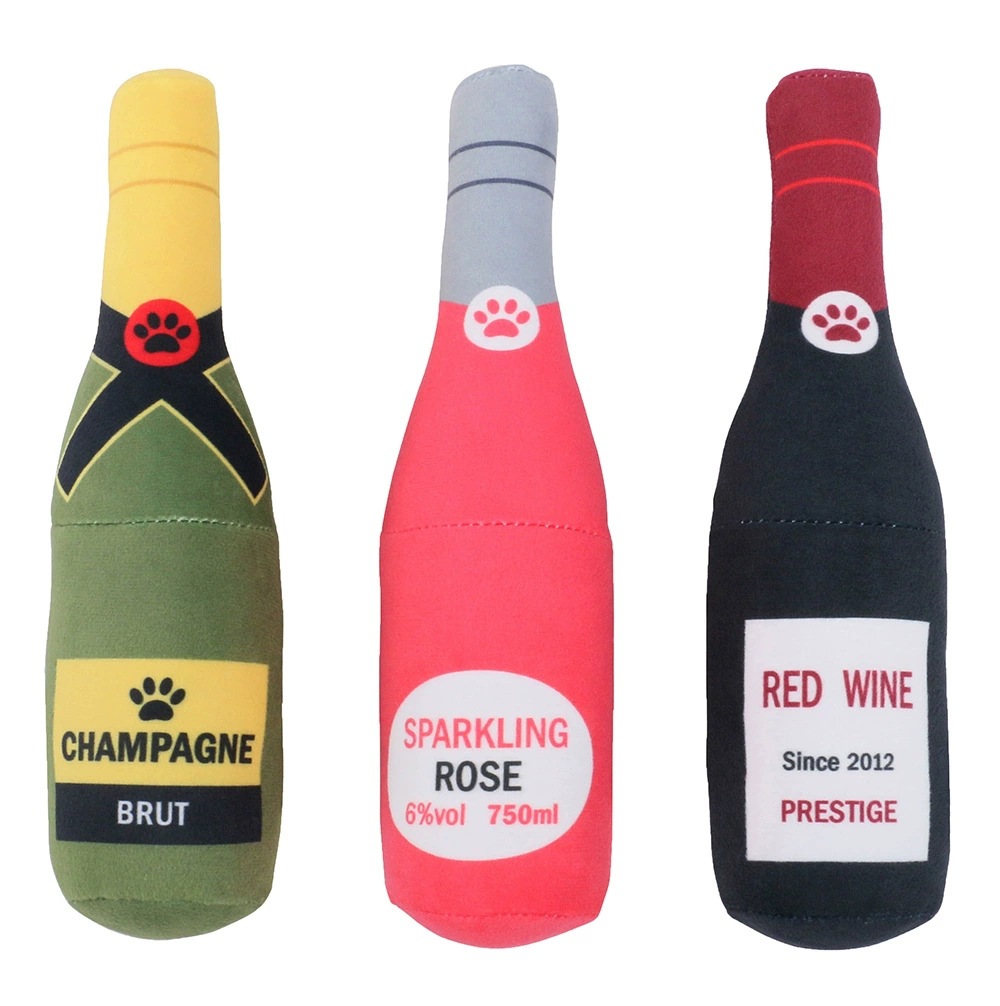 Cross-border dog toys, simulated champagne bottles, durable to chew, self-satisfied cat and dog plush toys, direct sales from pet supplies manufacturers details Picture