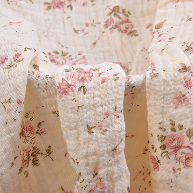 All-cotton double-layer crepe fabric, double-layer gauze printed fabric, small floral patterns, spring and summer pajamas and home wear fabric Specification image