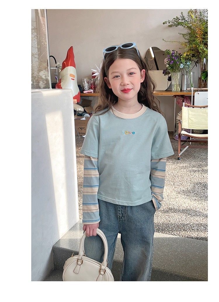 女童假两件上衣洋气t恤儿童网红长袖打底衫中大童装2025新款代发详情11