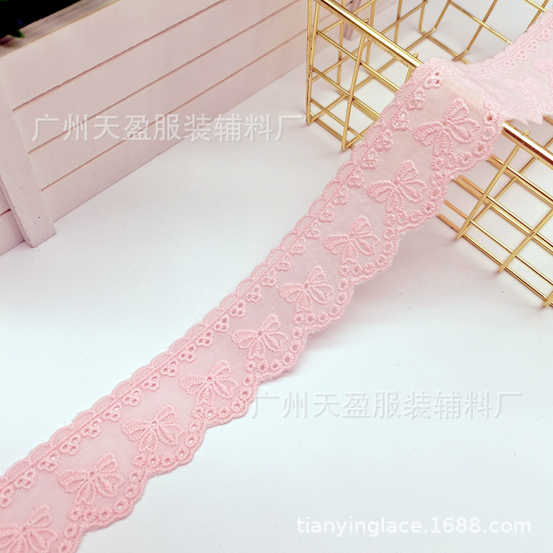 Factory direct supply of pink apricot cotton fabric butterfly lace trim accessories, Lolita clothing and textile decoration materials pic 5
