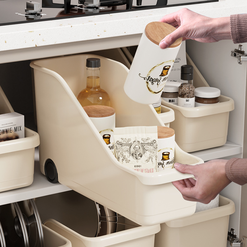 Cabinet Storage Box With Pulley Sundries Table Top Kitchen Organizing Box Pot Lid Storage Rack Cabinet Storage Box details Picture