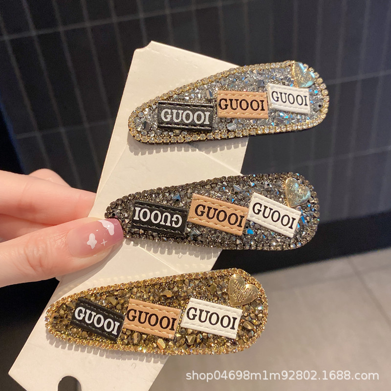 Korean Temperament Bb Hair Clip Net Red Ins Wind Hair Card Back Of The Head Broken Hair Clip Water Drop Type Clip Inlaid With Rhinobarn Top Clip