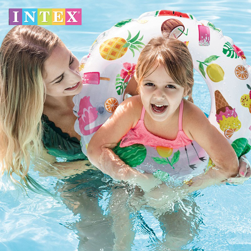 INTEX59241 Children's inflatable swimming ring, pvc candy-colored semi-transparent baby cartoon armpit ring, 4-10 years old