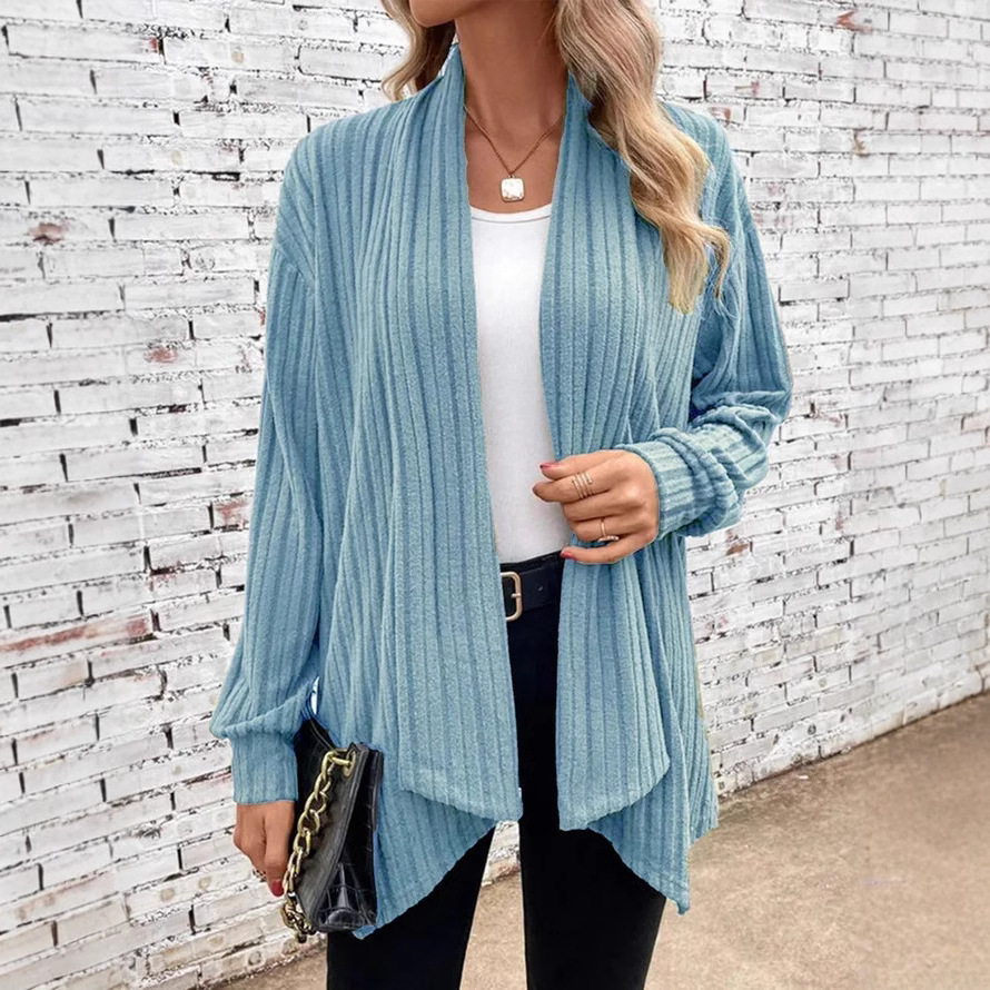 temu's new autumn and winter long-sleeved solid color loose cardigan for cross-border women's clothing from Europe and America in 2025 Specification drawing