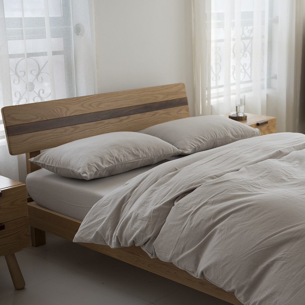 XXP4 Japanese-style pure cotton washed cotton and linen four-piece set, simple and artistic plain color duvet cover, double bed sheet and bedding Item Picture