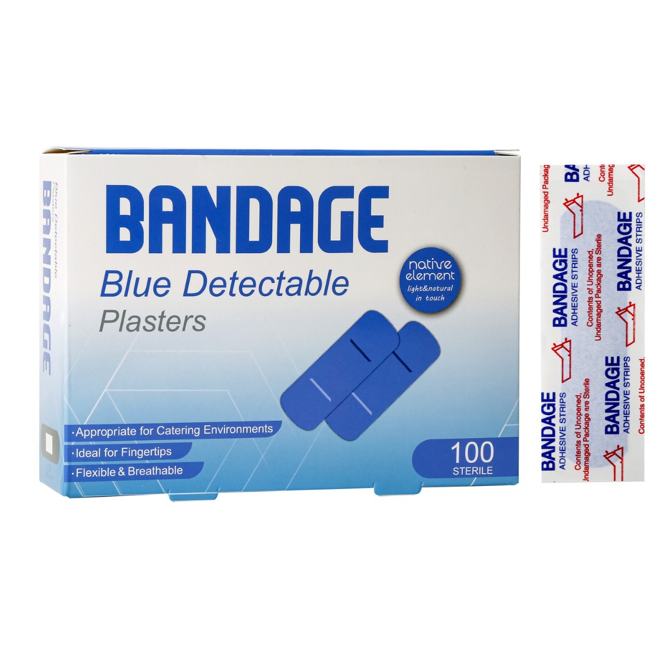 Blue PE aluminum foil metal absorbent pad waterproof patch, detectable band-aid for hotel chefs to stop bleeding Item Picture