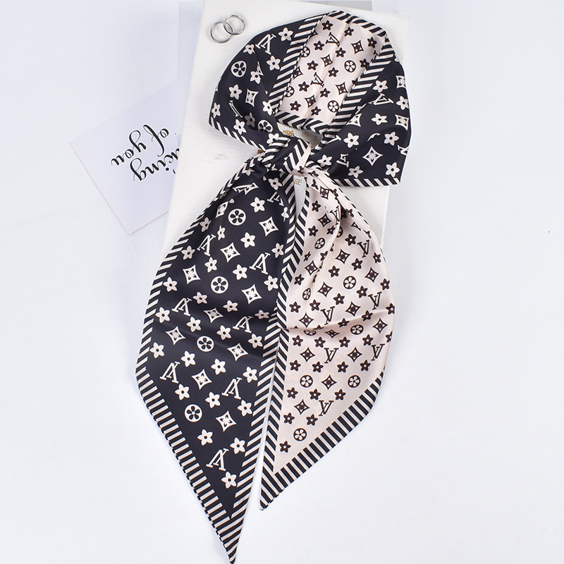 Summer New European And American Style Striped Pattern Printed Long Diagonal Ribbon Scarf Tied Hair Silk Scarf Bag Decoration details Picture