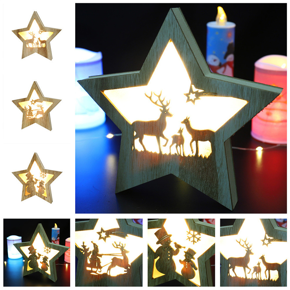 21LED Christmas Five-pointed Star Handmade Wooden Illuminated Pendant Decoration Christmas Tree Pendant Factory Direct Sales YLSD02 Application Scenario