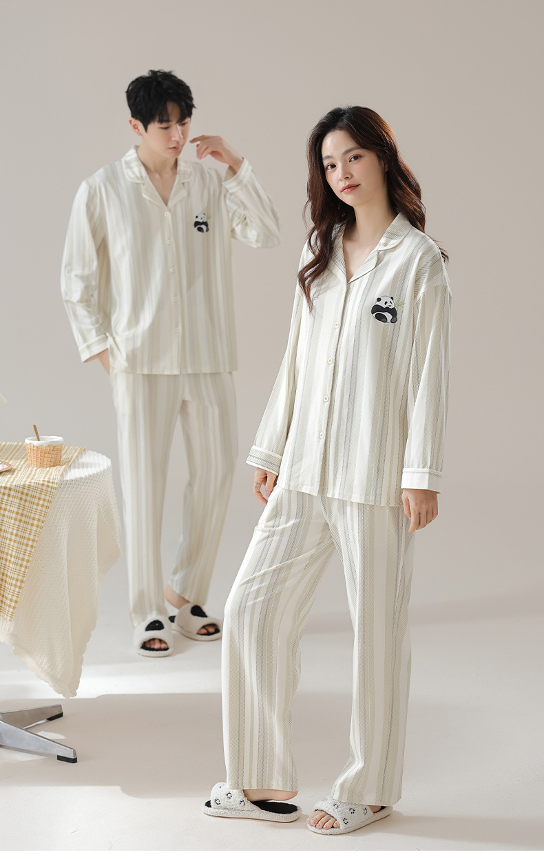 【抗菌新疆棉】新款a类纯棉情侣睡衣女款长袖开衫长裤男士家居服详情5