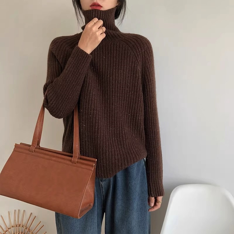 跨境高领套头毛衣女2024新款秋冬亮闪慵懒风宽松外穿厚针织打底衫详情27