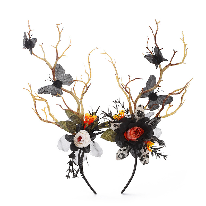 Halloween bat pumpkin headband, realistic flower headband, photo and photography props, creative and beautiful garland, antler headwear Item Picture