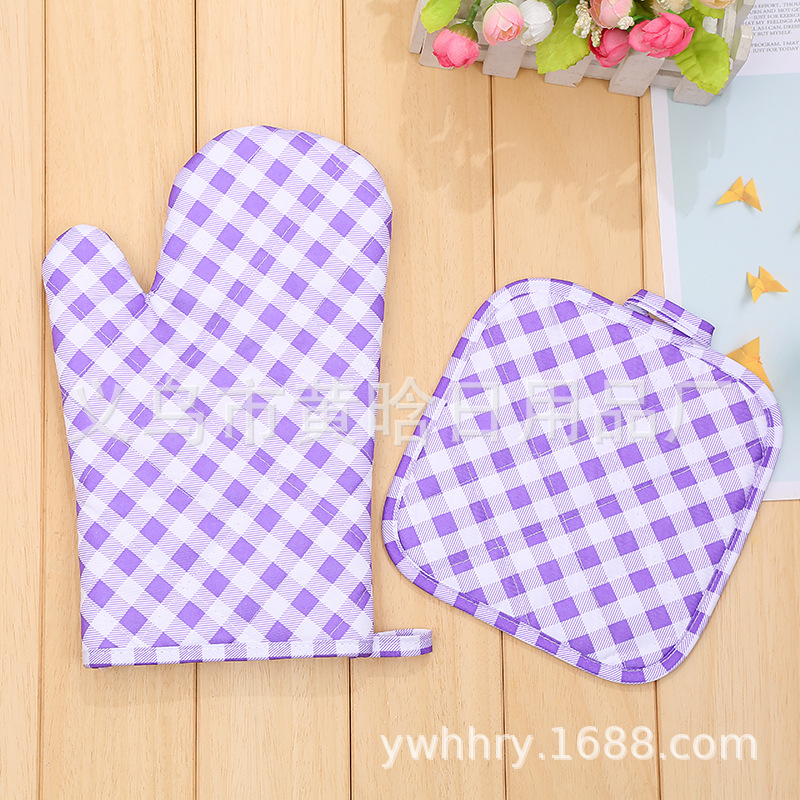 【LOVELY HOME】 Heat resistant oven gingerbread glove mat two-piece geometric gingerbread printing kitchen Specification drawing